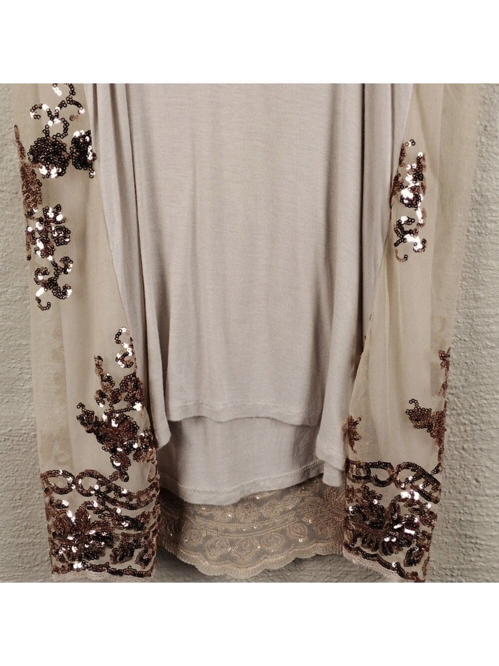 About A Girl Cream Tan Tulle Metallic Sequin Overlay Spaghetti Strap Tank Top - Picture 13 of 16